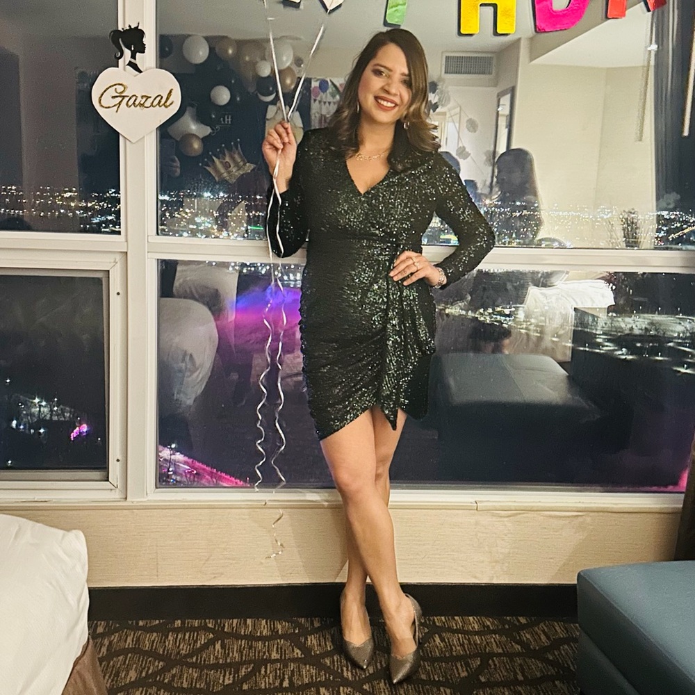 Elegant Emerald Sequin Wrap Dress